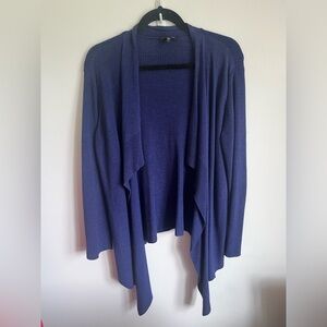 Eileen Fisher Waterfall Open Front Silk Cotton Cardigan Indigo Blue Medium